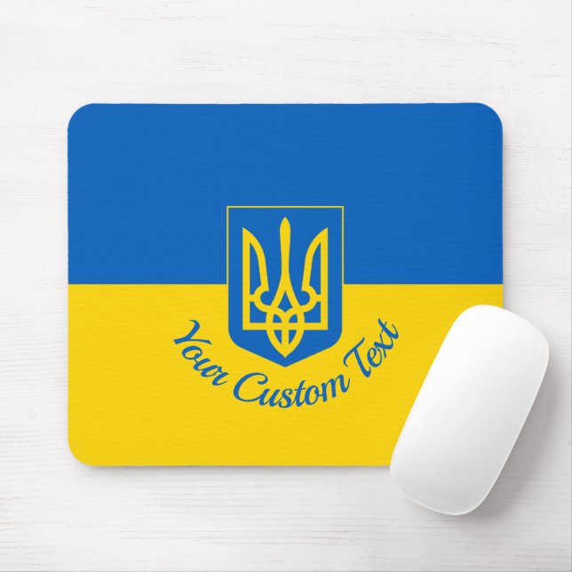 Ukrainian flag with coat of arms and custom text mouse pad (With Mouse)