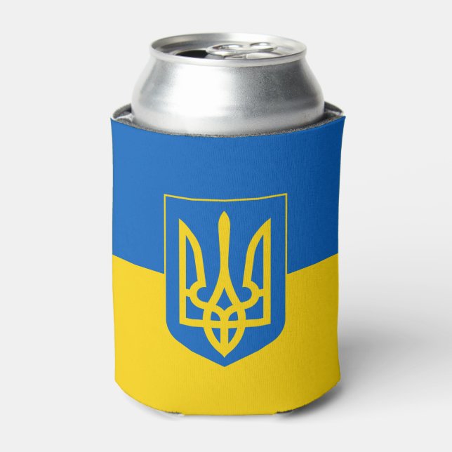 Ukrainian flag with coat of arms can cooler (Can Front)