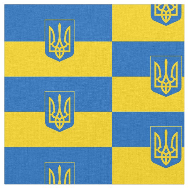 Ukrainian flag with coat of arms fabric (Close Up)