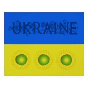 Ukrainian Flag with Sunflowers Poster