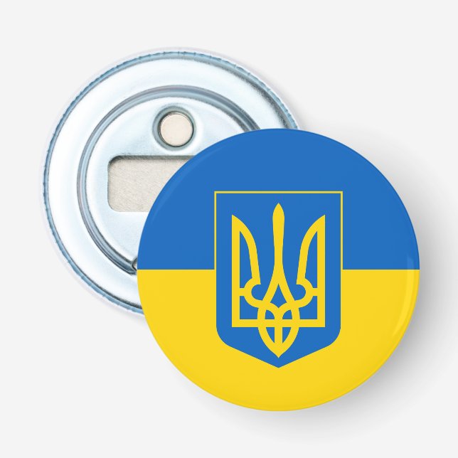 Ukrainian flag with the coat of arms bottle opener (Front)