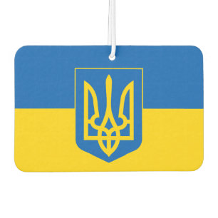 Ukrainian flag with the coat of arms car air freshener