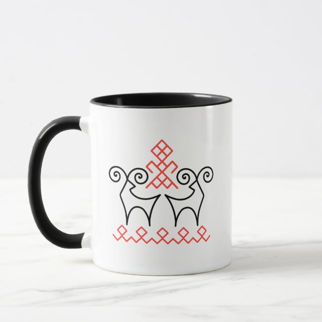 Ukrainian floral and animal pattern in black/red mug (Left)