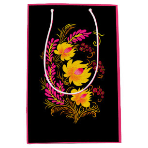 Ukrainian Floral Folk Art Medium Gift Bag