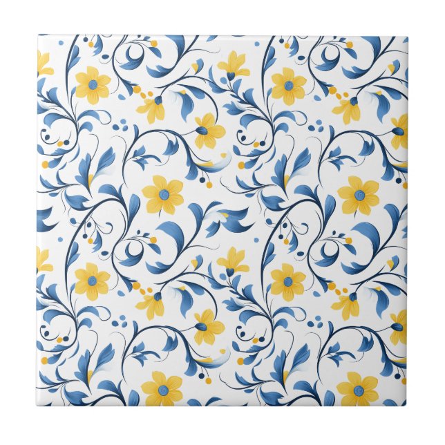 Ukrainian floral folk art motifs  ceramic tile (Front)