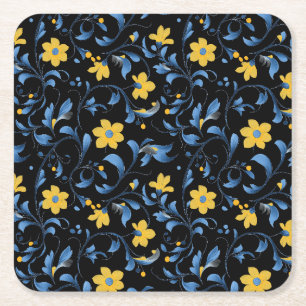 Ukrainian floral folk art motifs. square paper coaster