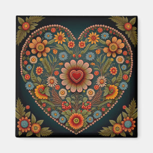 Ukrainian Folk Art - Inspired Heart in Multi Colou Magnet