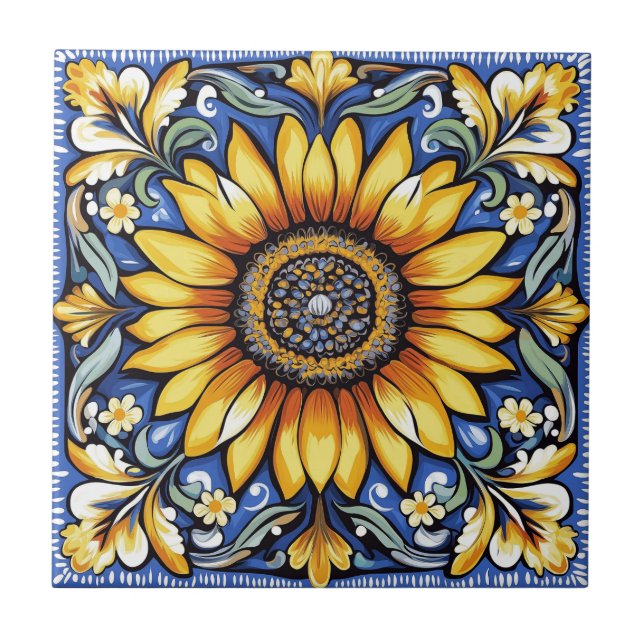 Ukrainian folk art pattern ceramic tile (Front)