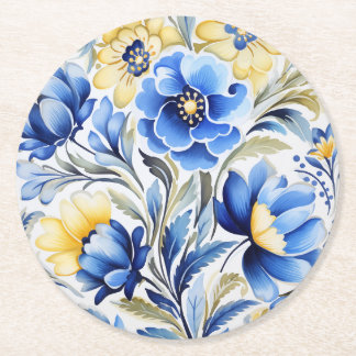 Ukrainian folk art pattern round paper coaster