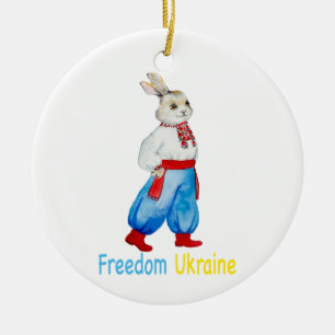 Ukrainian folk costume watercolor stylised rabbit ceramic ornament