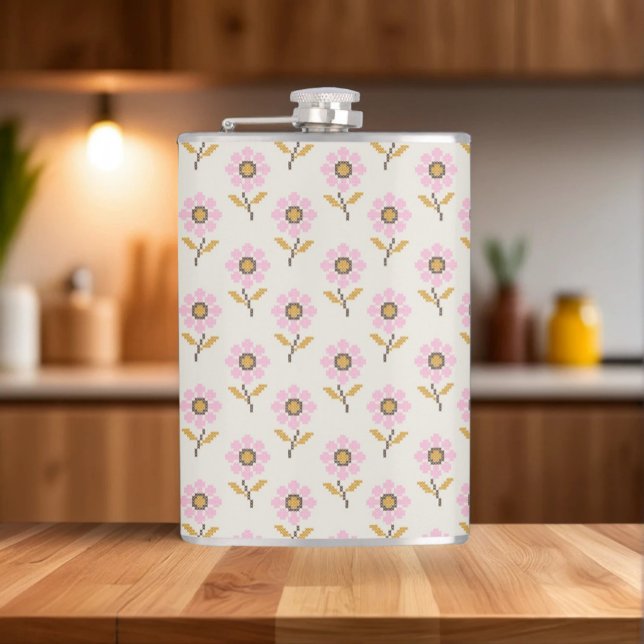 Ukrainian Folk Cross Stitch Floral Pattern Hip Flask (Creator Uploaded)