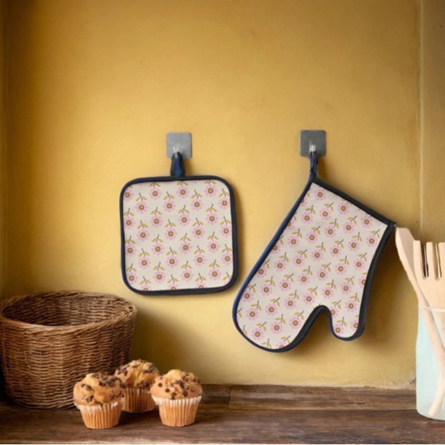 Ukrainian Folk Cross Stitch Floral Pattern Oven Mitt & Pot Holder Set (Creator Uploaded)