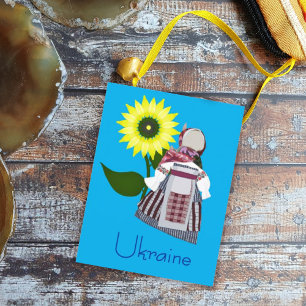 Ukrainian Folk Doll with sunflower, Motanka.  Postcard