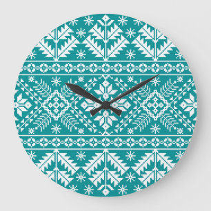 Ukrainian Folk Ethnic Seamless Ornament Large Clock