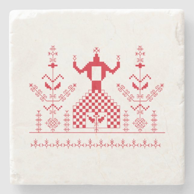 Ukrainian Folk Motif flat Stone Coaster (Front)