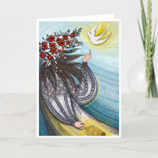 Ukrainian Girl and Peace Bird Flat Thank You Card