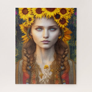 Ukrainian Girl of Amulets & Sunflowers  Jigsaw Puzzle