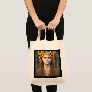 Ukrainian Girl of Amulets & Sunflowers   Tote Bag
