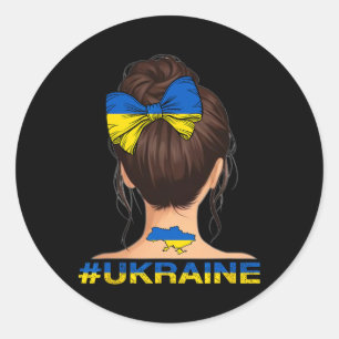 Ukrainian Girl - Ukraine Flag Messy Bun Classic Round Sticker
