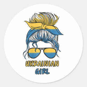 Ukrainian Girl Ukraine Flag Women's Classic Round Sticker