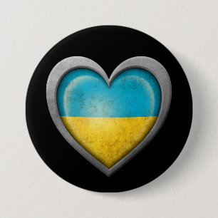 Ukrainian Heart Flag with Metal Effect 7.5 Cm Round Badge