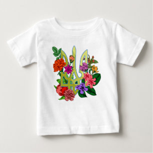 Ukrainian heraldry trident tryzub blooming flowers baby T-Shirt