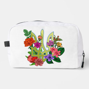 Ukrainian heraldry trident tryzub blooming flowers dopp kit