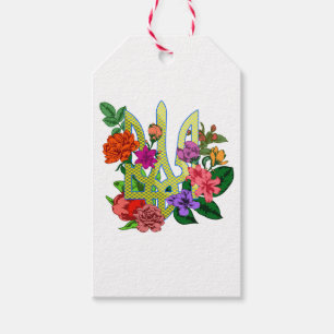 Ukrainian heraldry trident tryzub blooming flowers gift tags