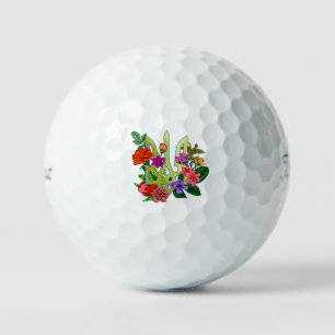 Ukrainian heraldry trident tryzub blooming flowers golf balls