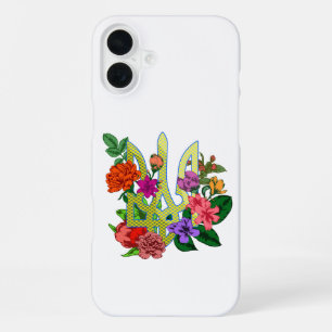 Ukrainian heraldry trident tryzub blooming flowers iPhone 16 plus case