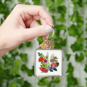 Ukrainian heraldry trident tryzub blooming flowers key ring