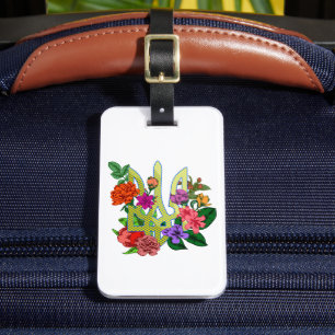 Ukrainian heraldry trident tryzub blooming flowers luggage tag