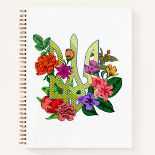 Ukrainian heraldry trident tryzub blooming flowers notebook