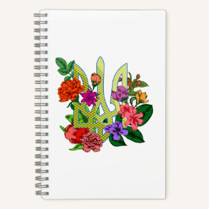 Ukrainian heraldry trident tryzub blooming flowers notebook
