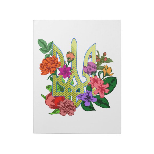 Ukrainian heraldry trident tryzub blooming flowers notepad (Rotated)
