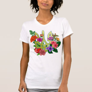Ukrainian heraldry trident tryzub blooming flowers T-Shirt