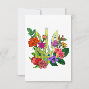 Ukrainian heraldry trident tryzub blooming flowers thank you card