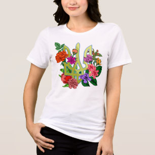 Ukrainian heraldry trident tryzub blooming flowers Tri-Blend shirt