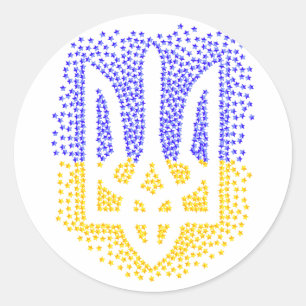 Ukrainian heraldry trident tryzub scattering stars classic round sticker