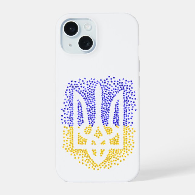 Ukrainian heraldry trident tryzub scattering stars iPhone 15 case (Back)