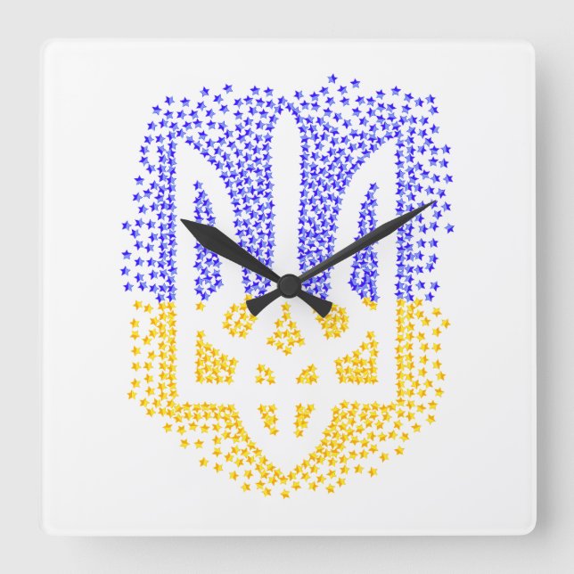 Ukrainian heraldry trident tryzub scattering stars square wall clock (Front)