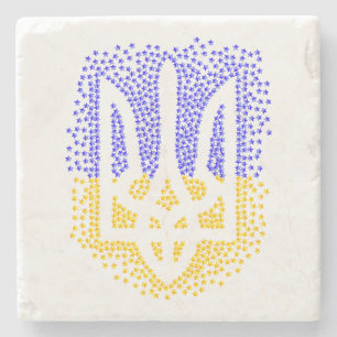 Ukrainian heraldry trident tryzub scattering stars stone coaster