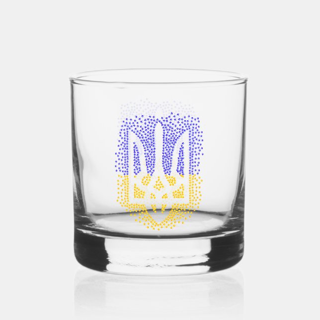 Ukrainian heraldry trident tryzub scattering stars whiskey glass (Front)