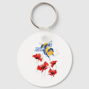 Ukrainian Hive Honey Bees Collect Pollen From Popp Key Ring