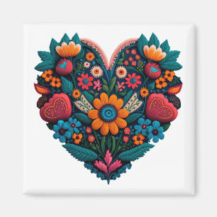 Ukrainian-Inspired Heart of Flowers on White Magnet