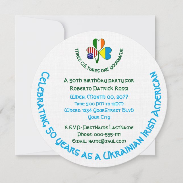 Ukrainian Irish American Flag Shamrock Personal Invitation (Front)