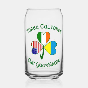 Ukrainian Irish American Flag Shamrock Personalise Can Glass