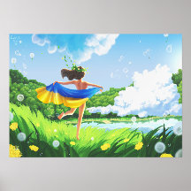 Ukrainian landscape summer illustration wall decor