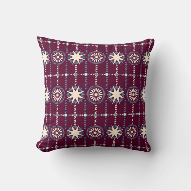 Ukrainian Lemky Traditional Floral & Stars Pattern Cushion (Front)