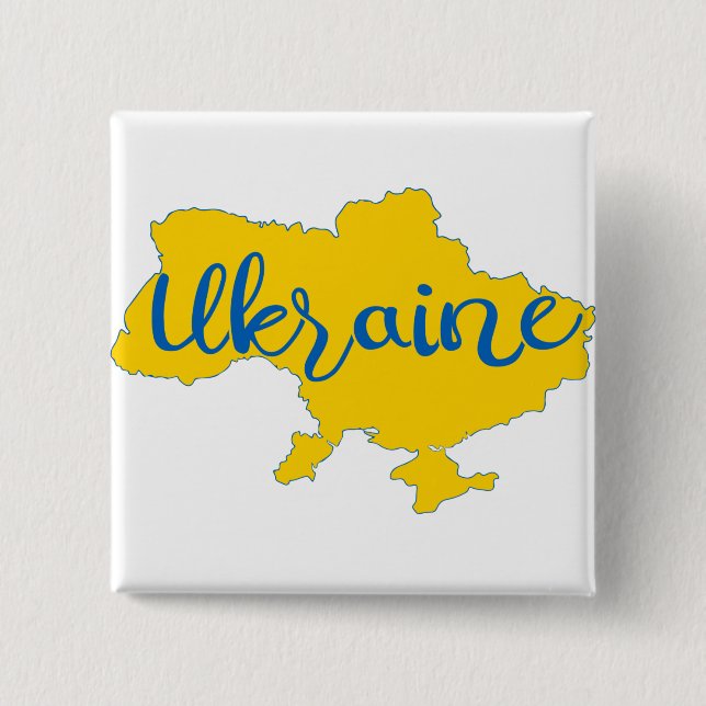 Ukrainian map and lettering  15 cm square badge (Front)